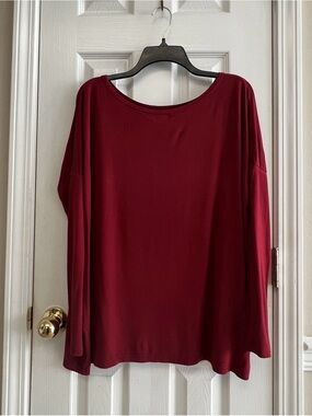 PIKO Women’s Long Sleeve Boatneck Top - Burgundy Medium